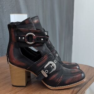 Trendy Black and Brown Ankle Boots with Buckle Detail